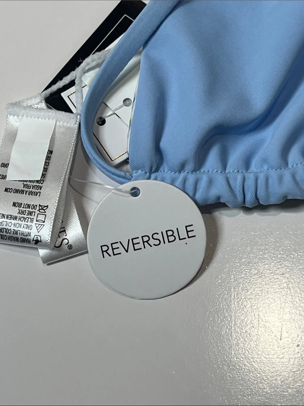 NWT Reversible Triangle Bikini Top Light Blue/White